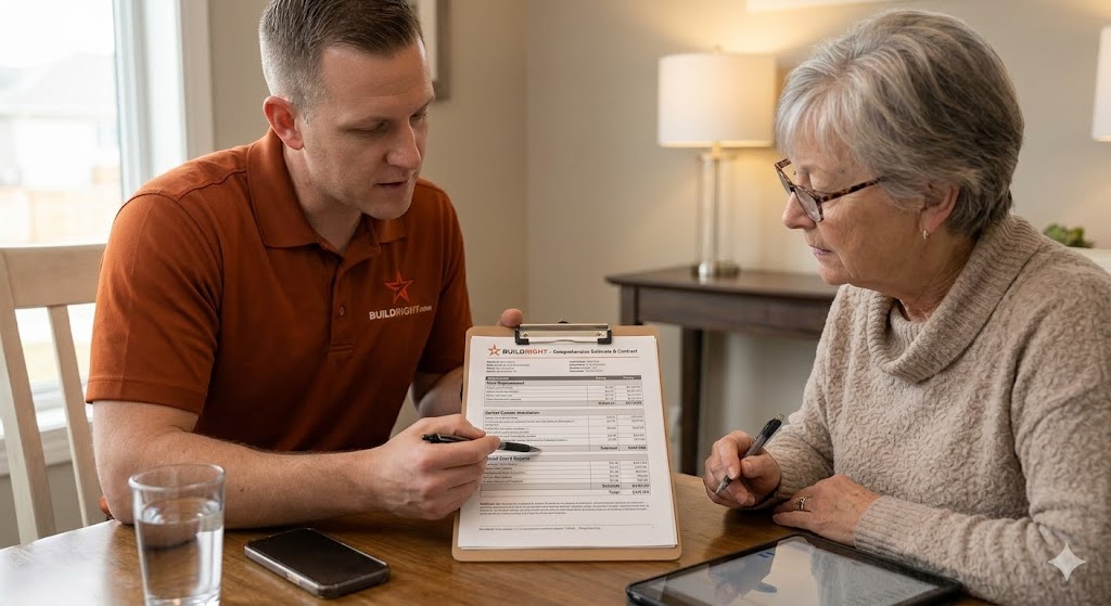 Sales rep with client reviewing agreement